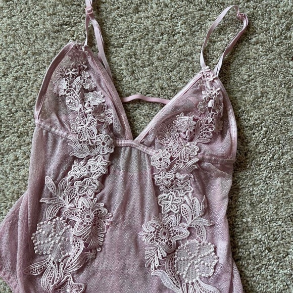 Handmade handsewn pink lace and mesh body suit - Picture 3 of 3